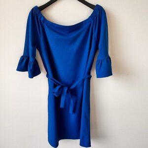 ABS Allen Schwartz Off Shoulder Bell Sleeve Mini Dress Indigo Blue